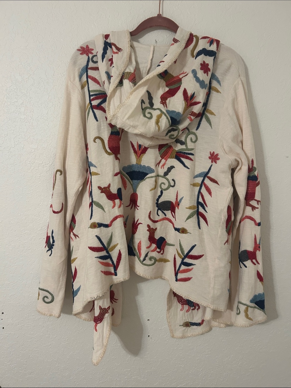 Johnny Was Biya Embroidered Hooded Sweater Druoin Short Cardigan Animals - Picture 5 of 6